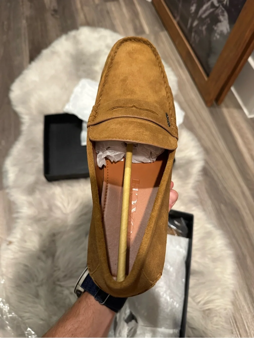 Coach Men's Suede Penny Loafers in Tan Brown